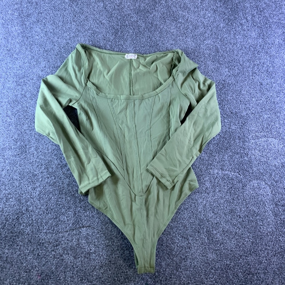 Free People Bodysuit Womens XS Green Good Backless Tummy Control Long Sleeve